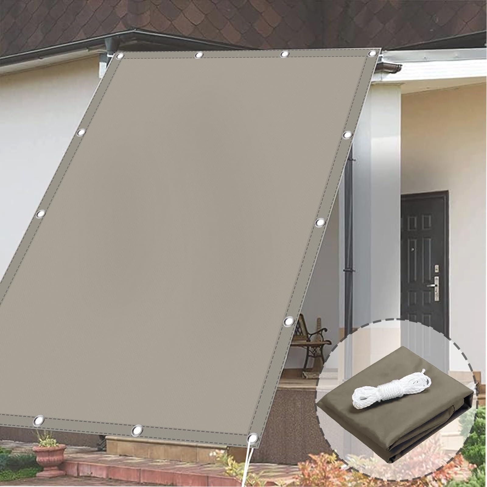 Auvent imperméable 2x4,5m e Sail avec anneaux d'ancrage et corde pour abri animaux et jardin