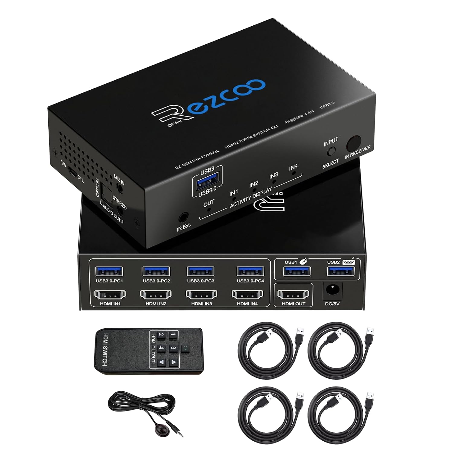 USB 3.0 KVM Switch HDMI 4 Computer 1 Monitor 4K 60Hz SPDIF L/R Extractor- USB Switch for Keyboard Mouse Printer Mac Windows 4 Port HDMI Switch 4x1 1080p 120Hz 144Hz HDCP Pass, IR Remote Ext. Mic