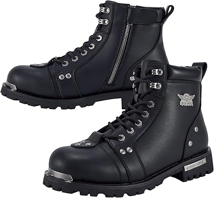 GARGOYLE BELLS Mens Motorcycle Boots PU Leather Combat Boots for Men Biker Boots with Lace-Up and Side Zipper Black, US Footwear Size System, Adult, Women, Numeric, Medium, 10