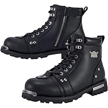 Men's Motorcycle Boots PU Leather Combat Boots for Men Biker Boots with Lace-Up and Side Zipper (Black, US Footwear Size System, Adult, Women, Numeric, Medium, 10)