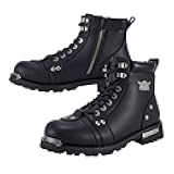 Men's Motorcycle Boots PU Leather Combat Boots for Men Biker Boots with Lace-Up and Side Zipper (Black, US Footwear Size System, Adult, Women, Numeric, Medium, 10)