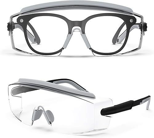 TOREGE Gafas de seguridad sobre gafas, gafas de seguridad antivaho con marco y patillas ajustables, se ajustan bien sobre las gafas