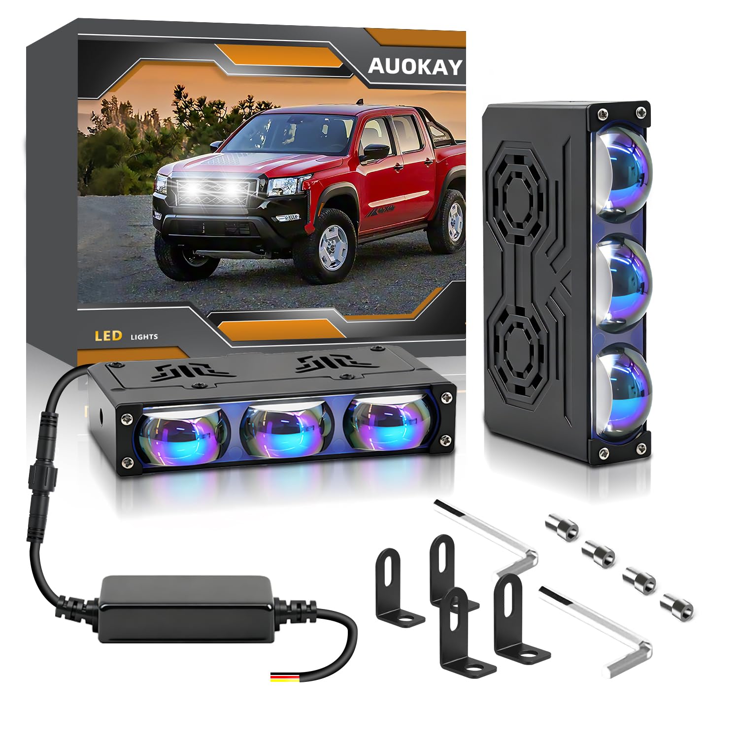 2PCS Grill Driving Lights,Mini Projector Super Bright Hi-Lo Beam White/Yellow Fog Lights with Blue Lens,Waterproof for Offroad/Motorcycle/UTV/ATV