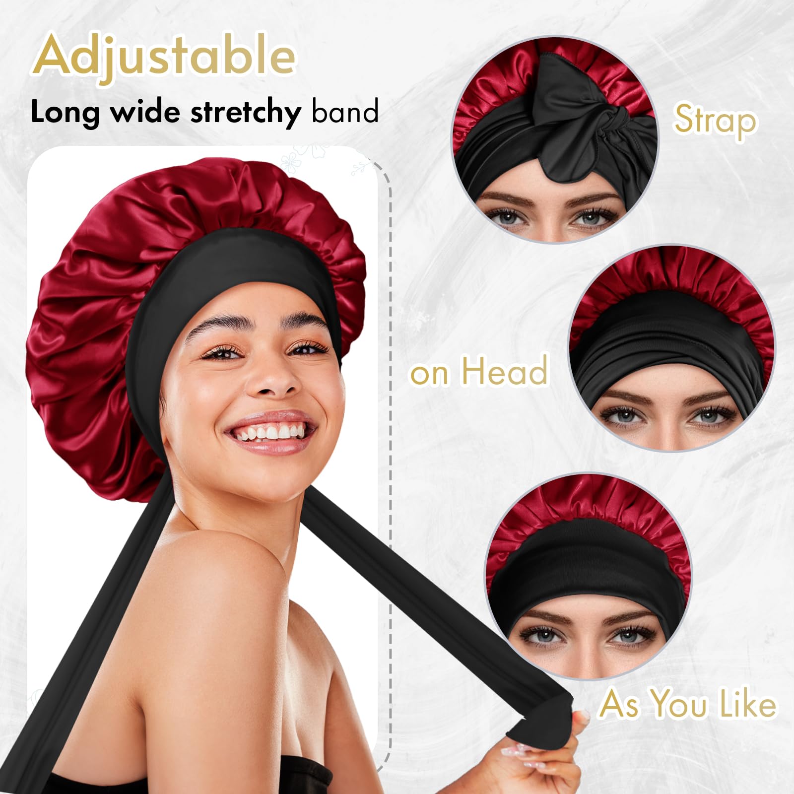 BONNET QUEEN Silk Bonnet Reversible for Sleeping for Curly Hair Double Layer Sided Satin Bonnet for Women & Men - Image 4