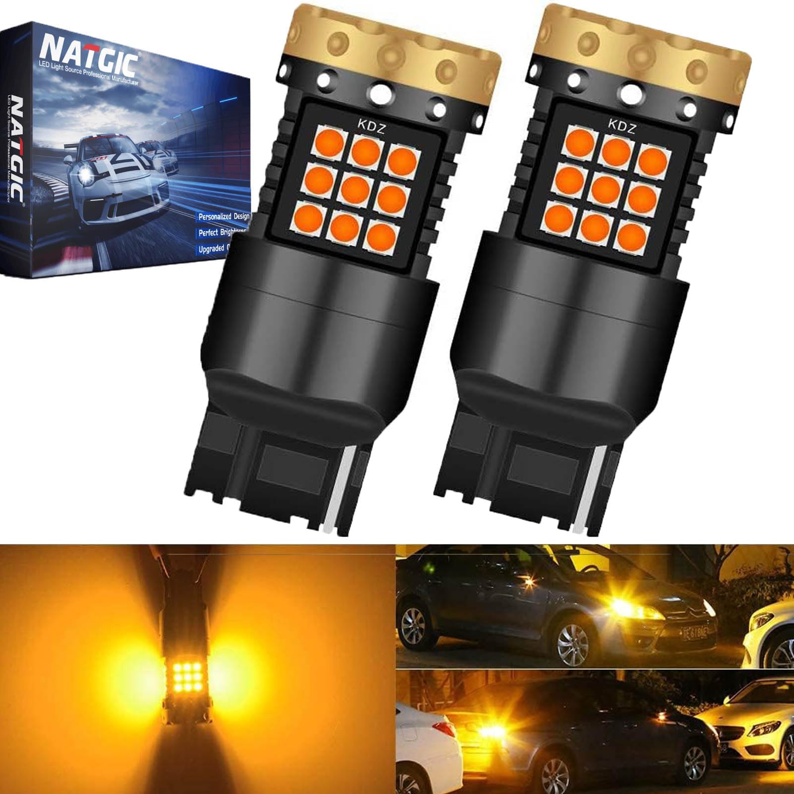 7440 7440NA 992 T20 LED Turn Signal Light Bulbs 3700LM 3030 45SMD Canbus Error Free Anti Hyper Flash for Car Front or Rear Turn Signal Lights, Amber/Yellow (Pack of 2)