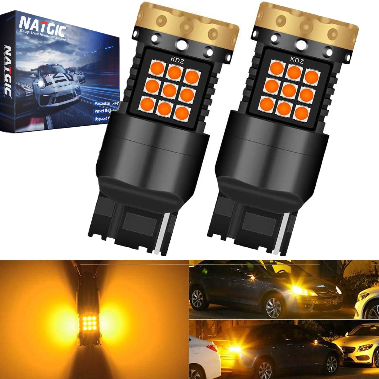 Ampoules LED Clignotants Ambre T20 7443 - 5000 Lm, Canbus Sans Erreur, Ventilateur Intégré, Pack De 2