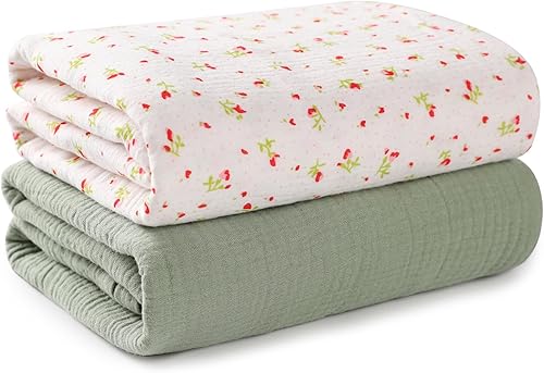Mantas de muselina para bebés para niños y niñas, paquete de 2 mantas grandes de 47 x 47 pulgadas, suaves y transpirables, unisex, mantas de