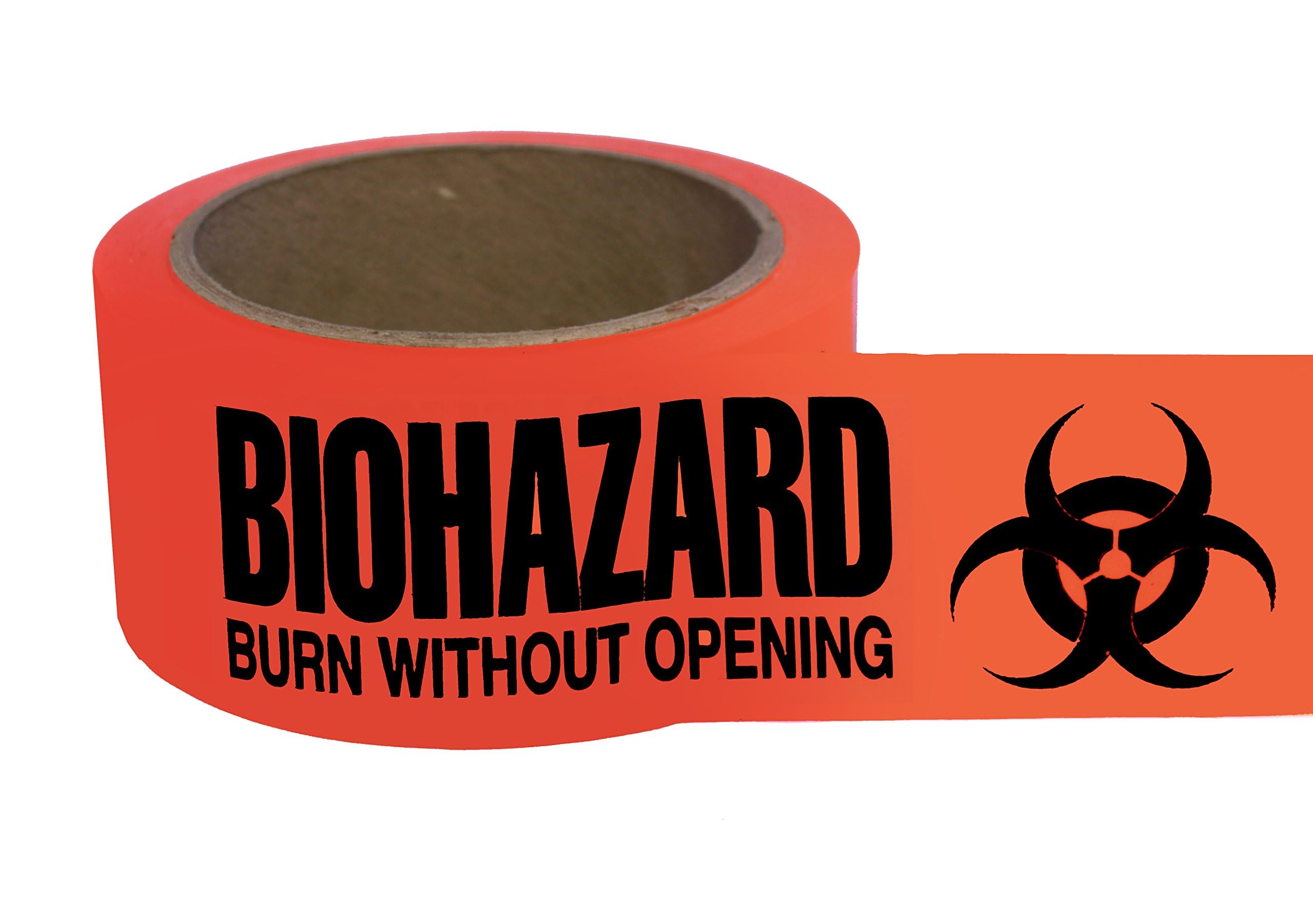 ChromaLabel 2 Inch Biohazard Burn Without Opening Safety Warning Caution Tape, High Visibility Weatherproof Permanent Adhesive PVC Tape, 55 Yard Roll,