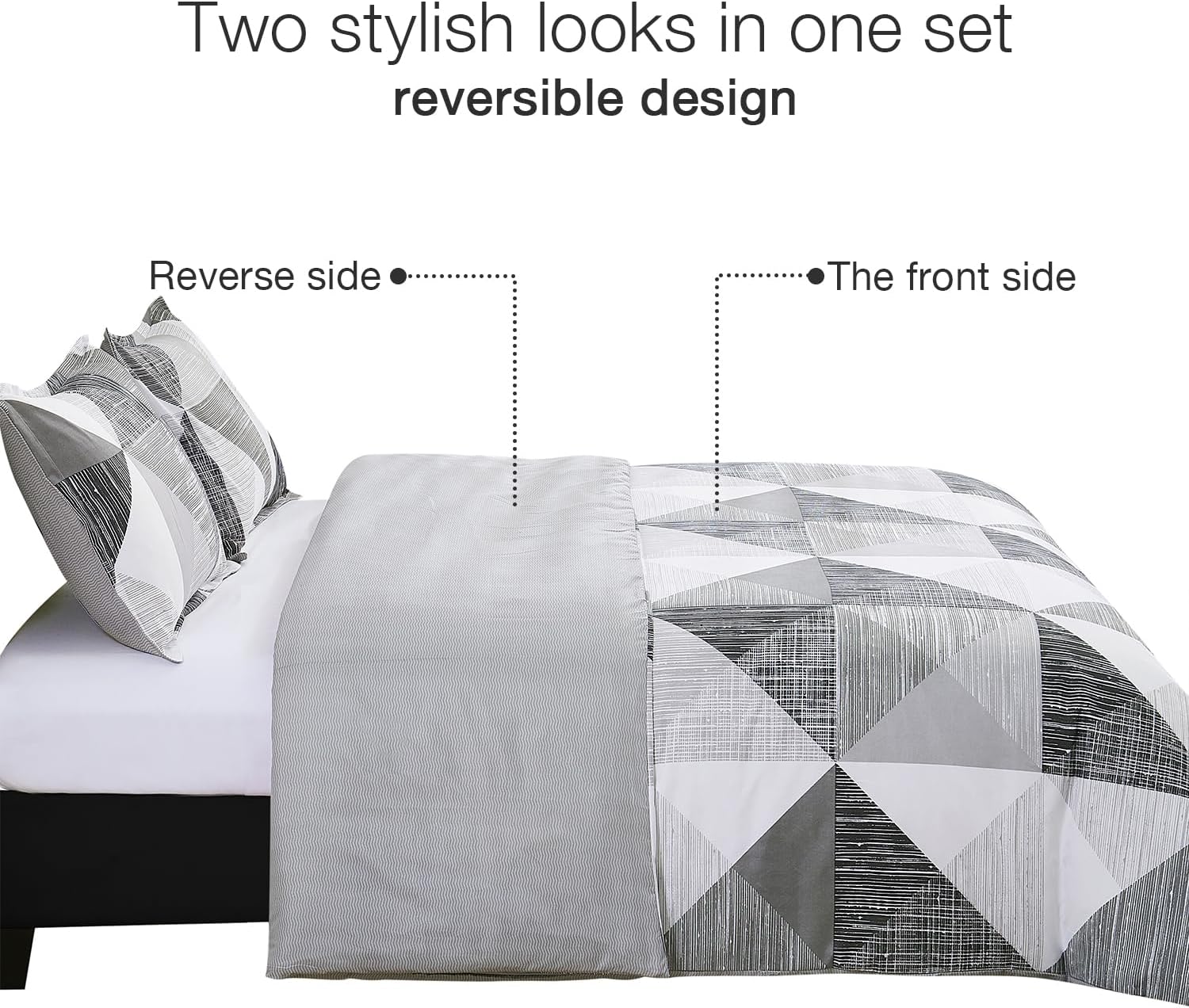 Vaulia Soft Microfiber Duvet Cover Queen Size, Modern Grey Geometric Print Pattern Design All Season, 3-Piece Set with 1 Duvet Cover 2 Pillow Shams