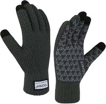 ViGrace Winter Warm Touchscreen Gloves for Men and Women Touch Screen Fleece Lined Knit Anti-Slip Wool Glove