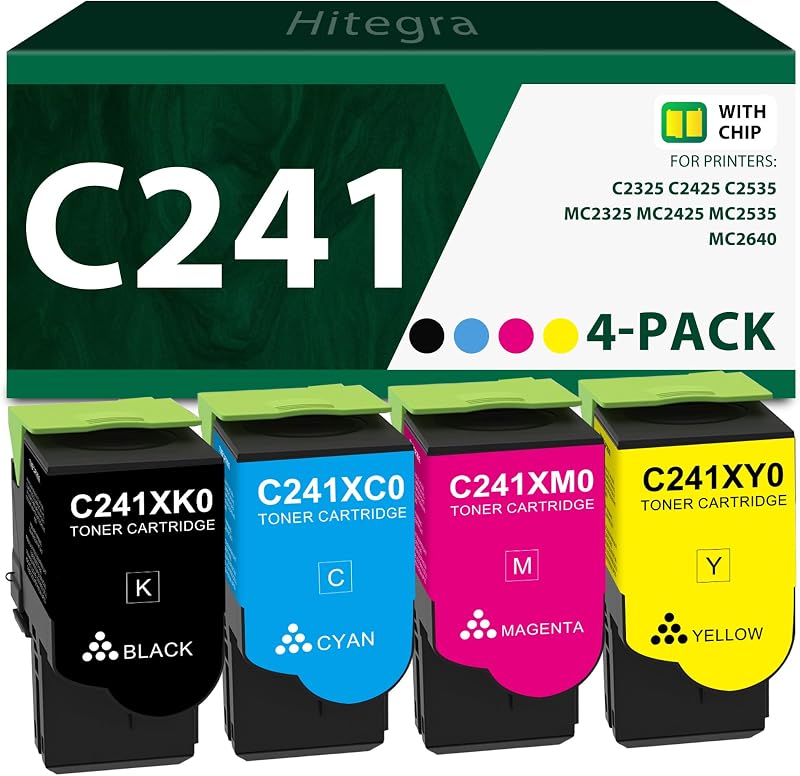 C241 Toner Cartridge with New Chip C241XK0 C241XC0 C241XM0 C241XY0 | Replacement for Lexmark C241 Toner for C2325 C2425 C2535 MC2325 MC2425 MC2535 MC2640 Printers, 4-Pack C2325 Toner Kit