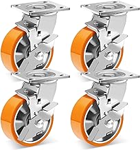 W B D WEIBIDA 125mm Heavy Load Caster Up to 1800kg, Durable and Strong Polyurethane Casters with Brake, Aluminum Core Swivel Casters for Industry, Furniture, Workbench, Set of 4