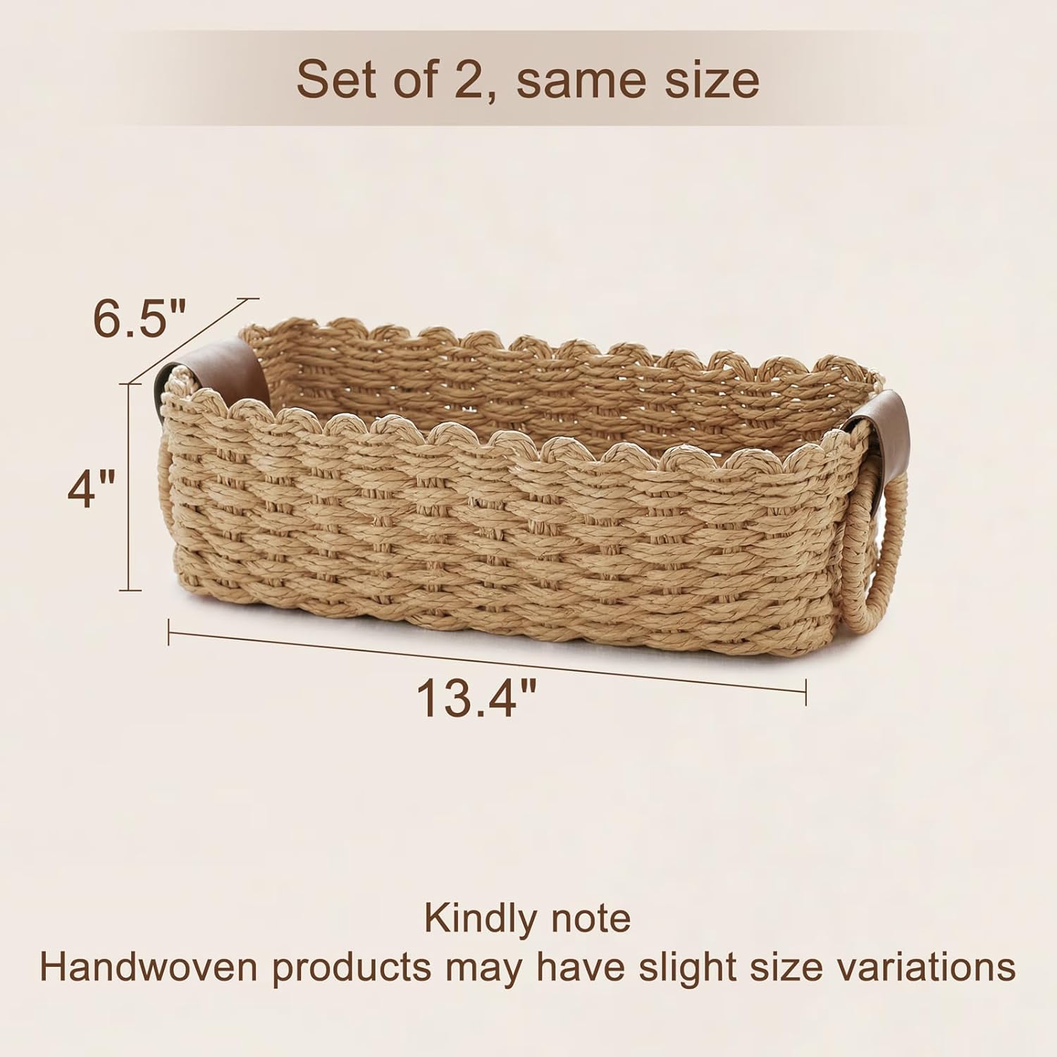 Mkono Small Woven Basket for Organizing, 2 Pack Paper Rope Baskets Decorative Storage Bins with Handle, Cute Wicker Countertop Container Organizer for Shelves, Living Room, Bedroom, Home Decor