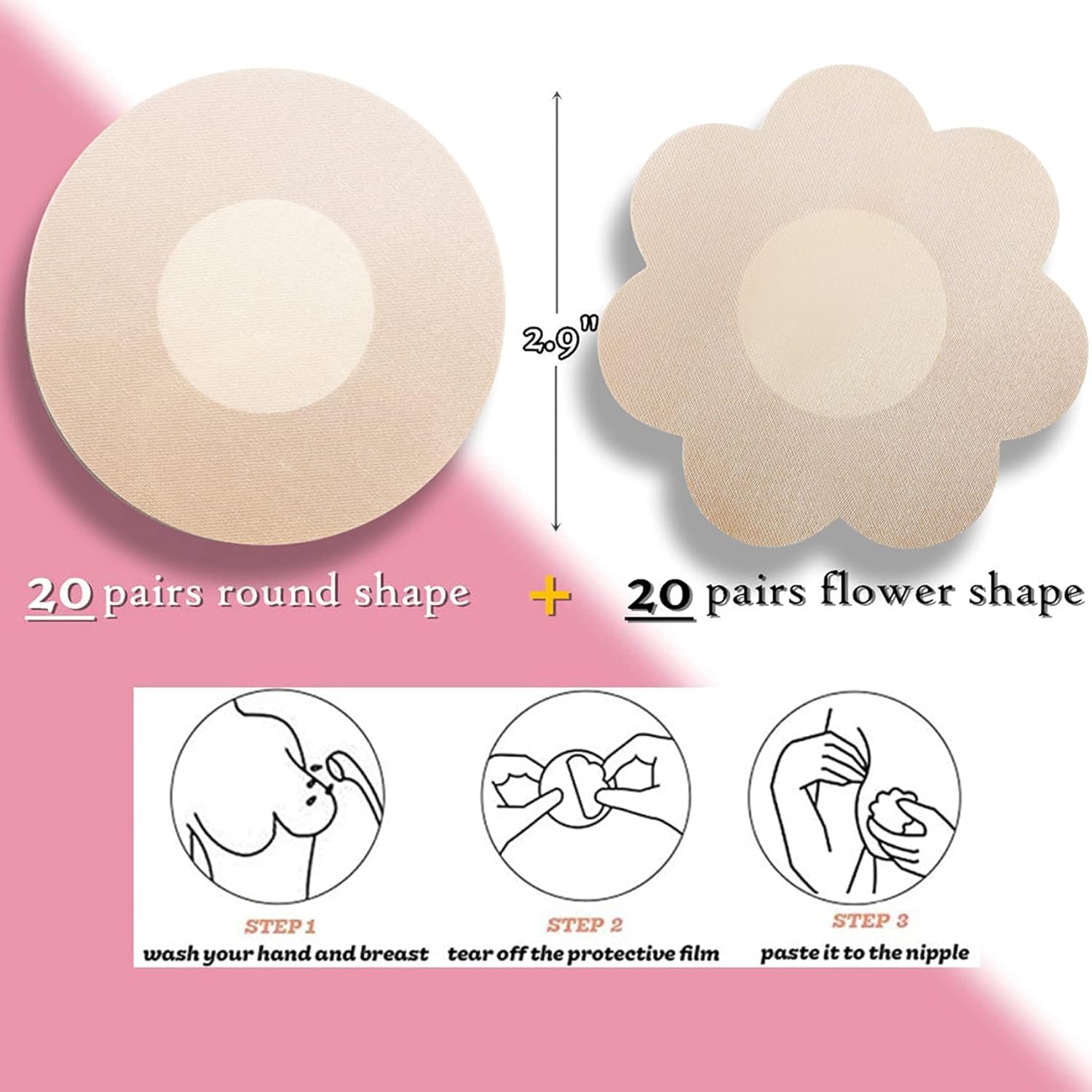 YISIBIA 80 Pcs Nipple Covers For Women Disposable Hypoallergenic No-Show Satin Nipple Stickers Adhesive Petals Breast Pasties - Image 3
