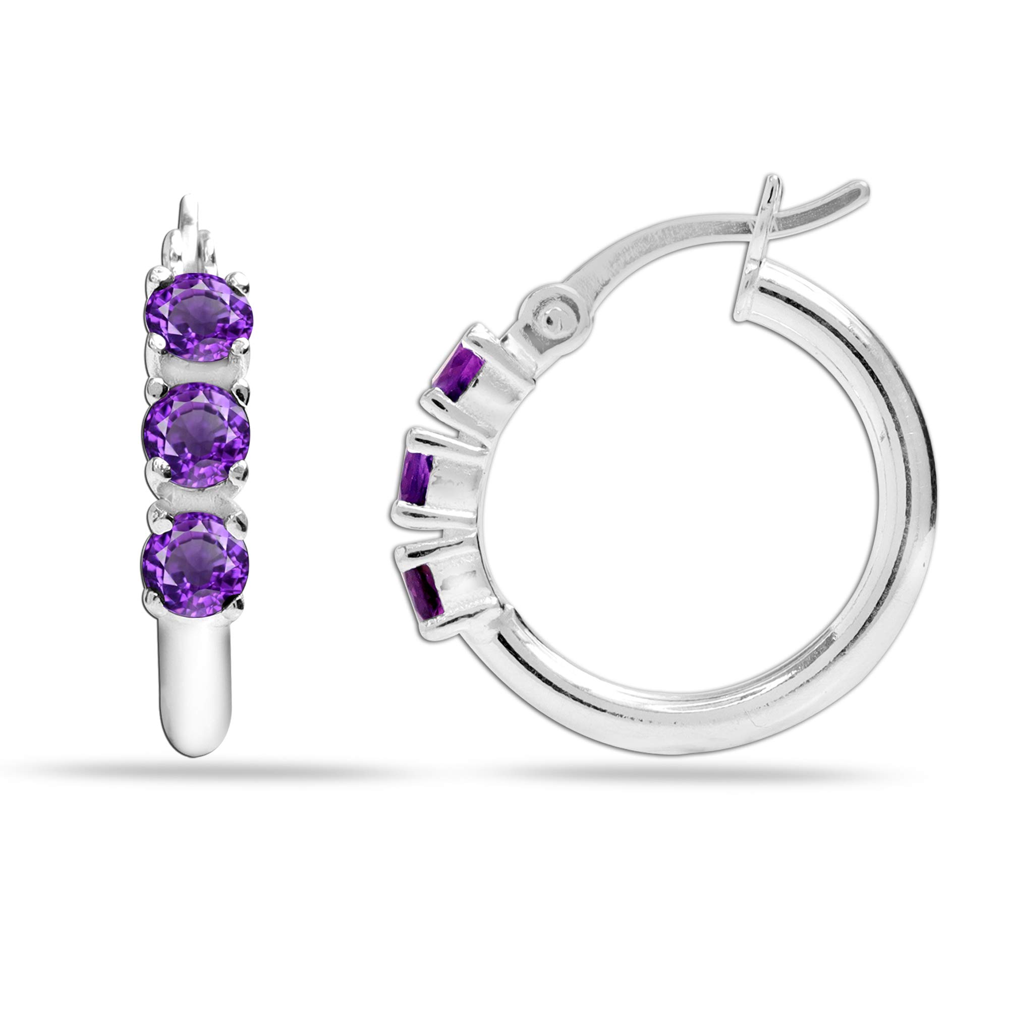 LeCalla 925 Sterling Silver BIS Hallmarked Amethyst Small Hoop Earrings for Girls and Women (3 MM Round) (B09VN42RXV) Amazon Price History, Amazon Price Tracker