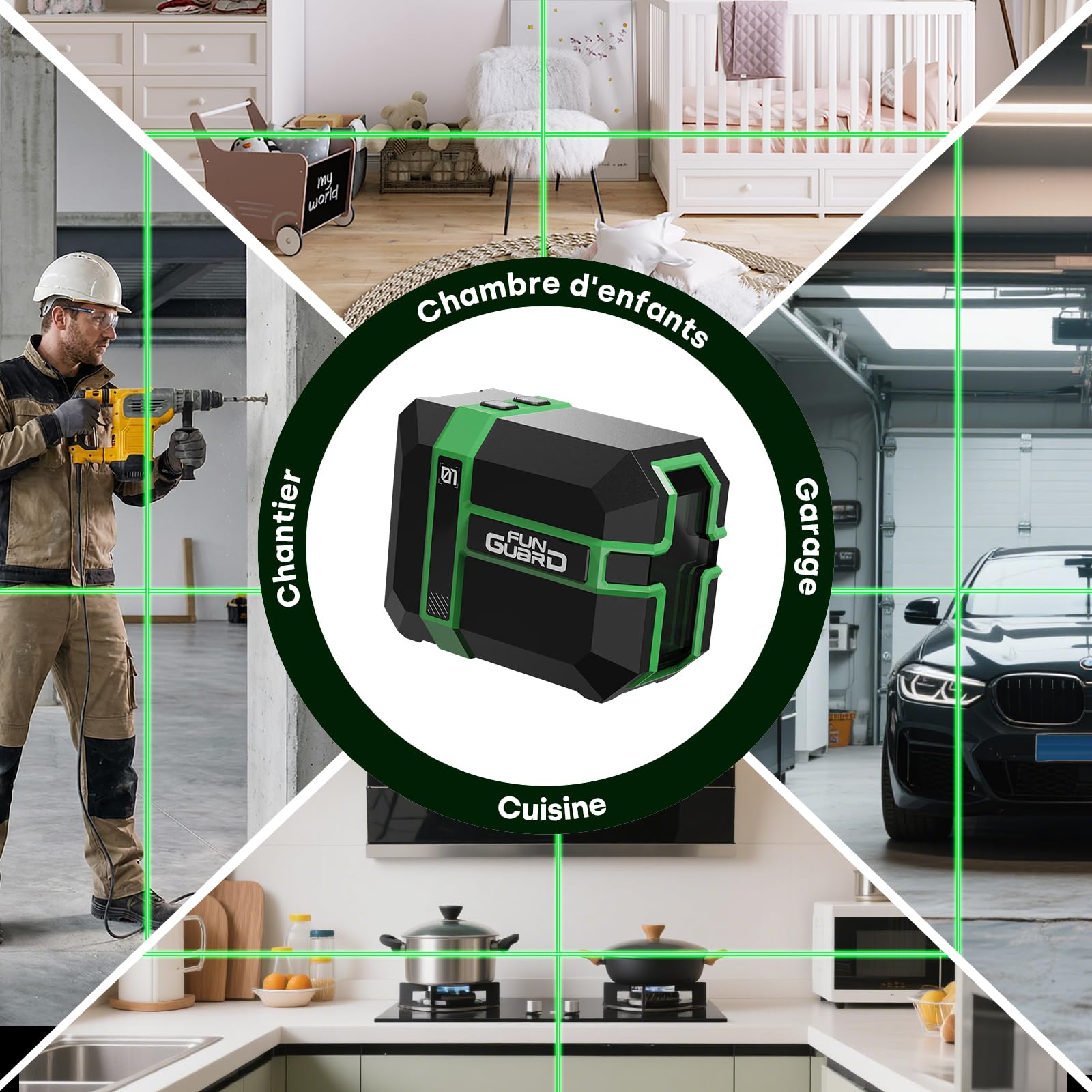 Niveau Laser, Autonivelant, Support magnétique, Rechargeable(Vert)