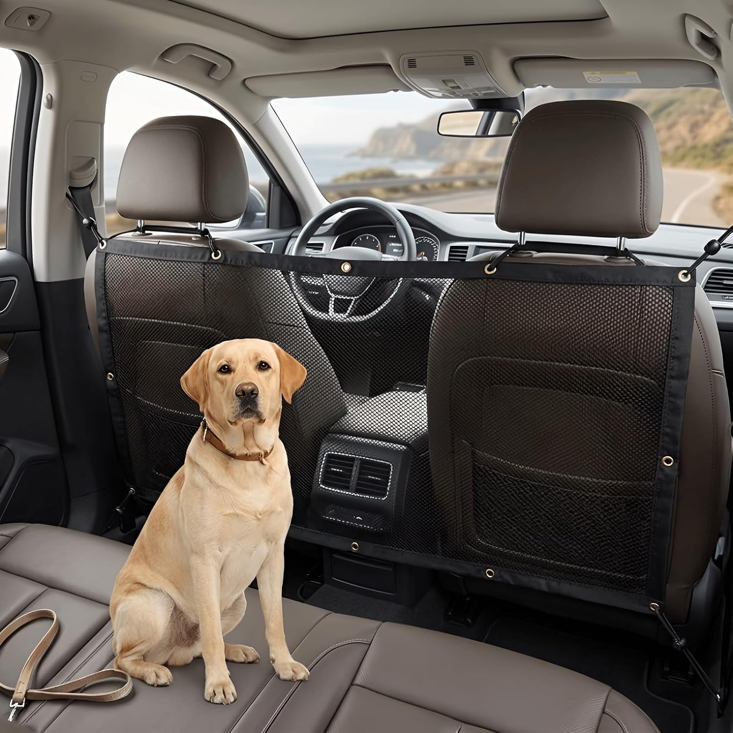 Dog Car Barrier, Black Mesh,3.77 * 2.03ft,600D Oxford Cloth image 4