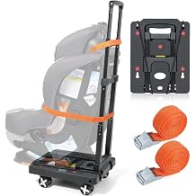 Orzbow Car Seat Dolly for Airport, Folding Car Seat Roller Cart, Black | Carseat Cart Carrier with Straps for Airplane, Compact Luggage Hand Trolley Truck, 4 Wheels &amp; Adjustable Handle