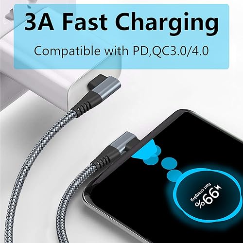 Miniatura 3 de Maixbomr Cable USB C a USB C de 90 grados de 9.8 ft9 pies, ángulo recto de 60 W PD tipo C, cable trenzado de nailon de carga rápida y transmisión de