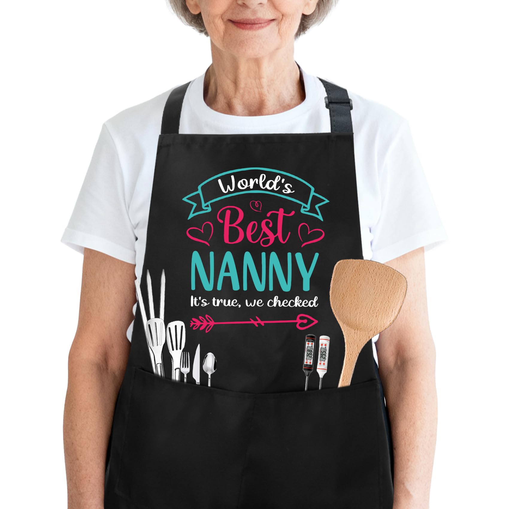 Yilousy Funny Apron for Nanny Idea Gifts for Nanny Mother's Day Christmas Birthday Easter Thanksgiving Housewarming Adjustable Kitchen Cooking Baking Aprons Gift