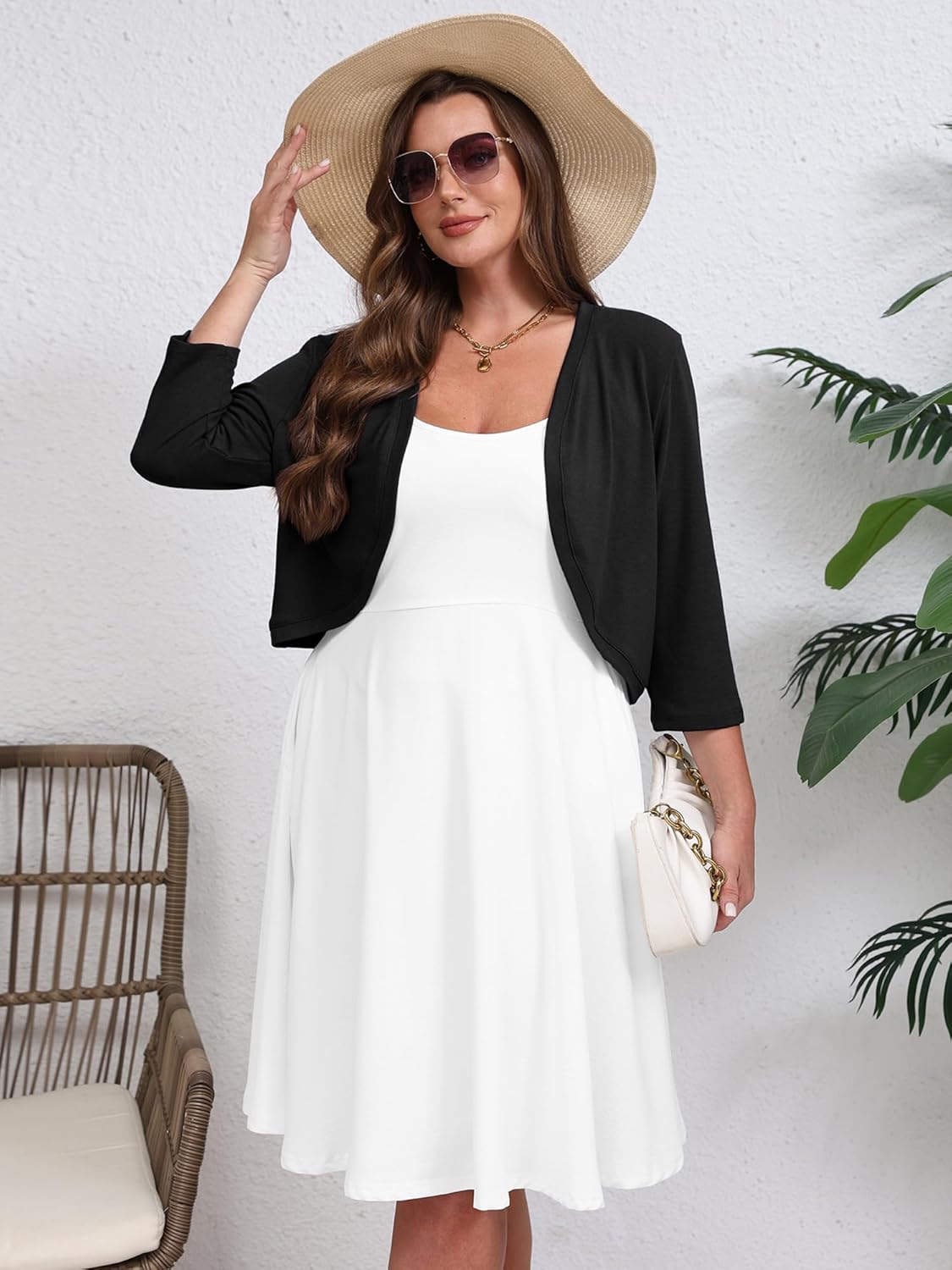 AusLook Plus Size Women 3/4 Sleeve Shrug Lightweight Open Front Knit Cropped Bolero Cardigan Sweater 1X-5X - Image 5