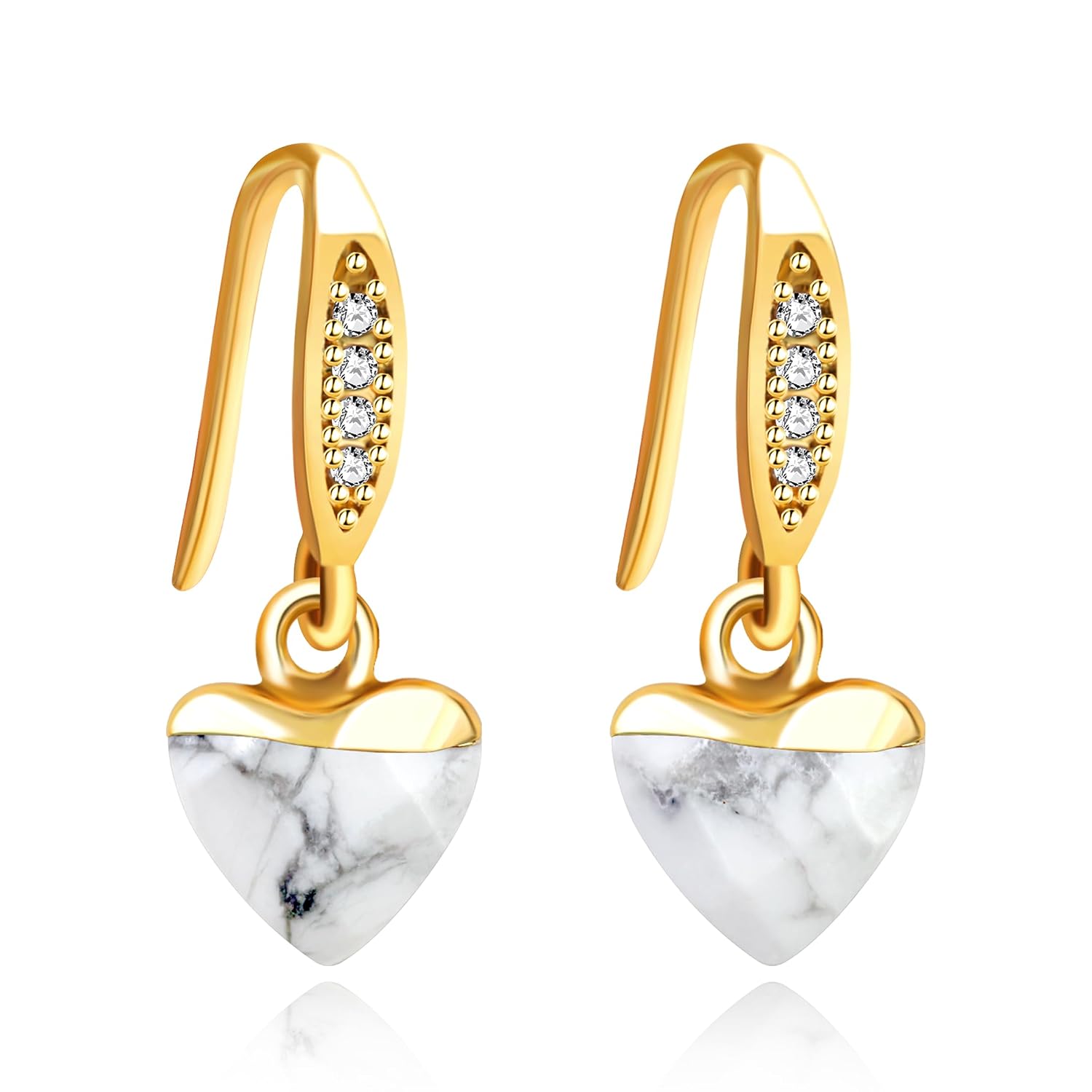 Fashion Natural Stone Heart Drop Earrings, Gold Plated Brass Zircon Pendant Earrings, Valentine's Day Birthday Christmas Earrings Gifts for Girlfriend Sisters Y4181