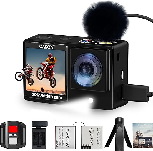 Cason CX11 5K Action Camera for Moto Vlogging/Vlogging with Flashlight,Advanced External Mic for Helmet Camera for Bike (Type c) EIS+Gyro, Touch…