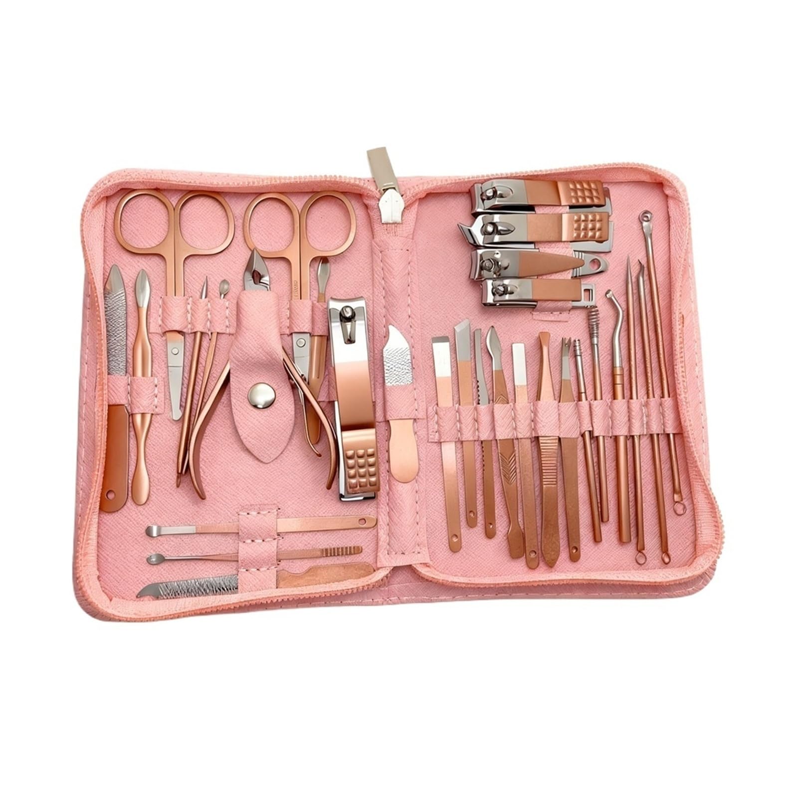 Juego de manicura y pedicura Kit cortaúñas acero inoxidable(Pink 30 Pcs Set)