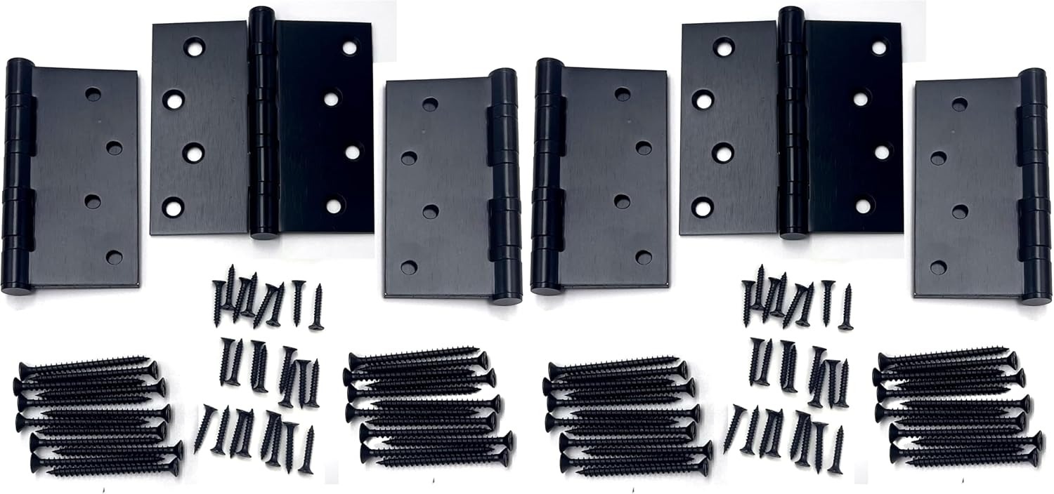Performore Premium Triple‑Pack Stainless‑Steel Security Door Hinges – 4″×4″ Matte‑Black | Non‑Removable Pin, Counter‑Sunk Mount, Includes Screws – Rugged Indoor/Outdoor Protection (Pack of 2)