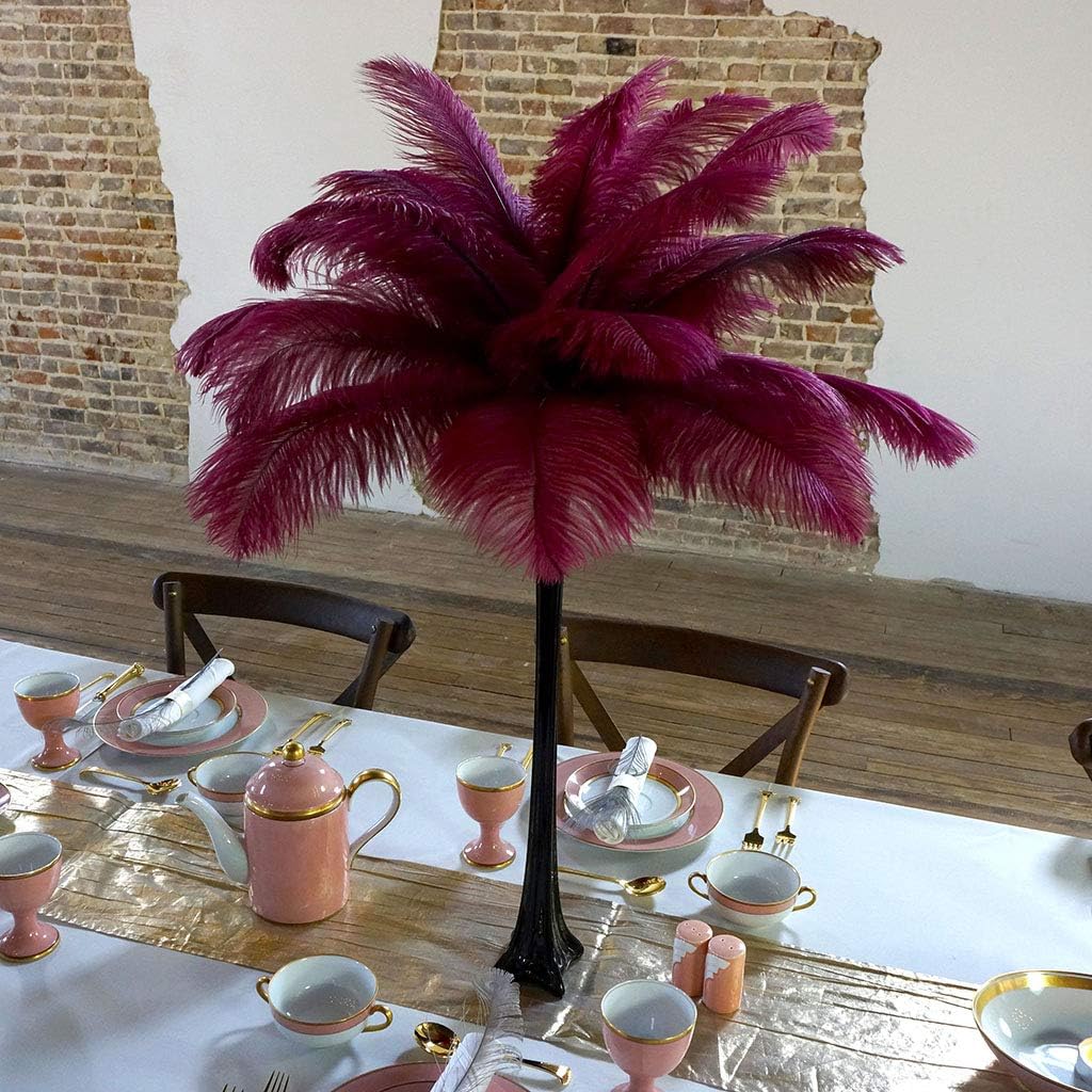 Zucker Feather Products Ostrich Feathers for Centerpieces- Wedding Decorations- Feathers for Crafts, 12 Pieces, 13-16 inch, Burgundy