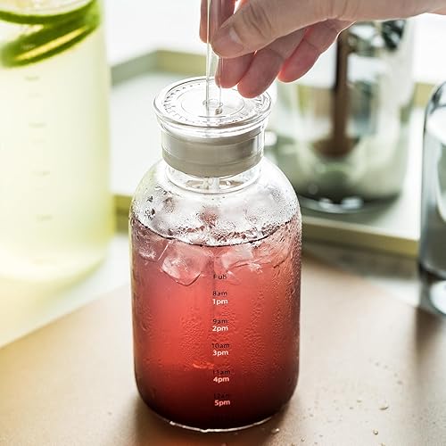 Miniatura 9 de DNIENKGE Botella de agua de vidrio con marcador de tiempo, 15 onzas con 2 tapas y pajita, botellas de vidrio reutilizables, adecuadas para bebidas,