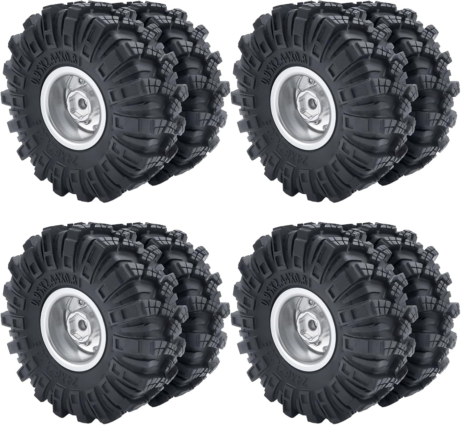 RCHUBAM 4Pcs 1.0" Front & Rear Crawler Tires and Wheels Set 1.0inch Crawler Wheels Tires for 1/24 Axial SCX24 Deadbolt Bronco C10 RC Crawler Car