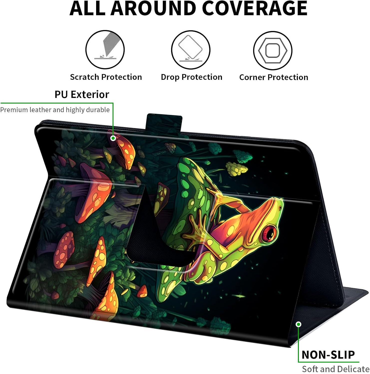 for Universal 10 10.1 Inch Android Tablet Case 360 Degree Rotating PU Leather Stand Folio Cover for iPad 9.7/10.2/10.5/Galaxy Tab 9-10.5"/Fire HD10 and More 9.0-10.5 Inch Tablet,Colorful Frog