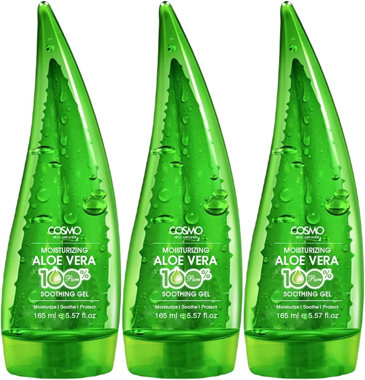 Cosmo Skin Naturals 100% Pure & Natural Aloe Vera Moisturizing Soothing Gel For Unisex- 165ml Green Pack Of 3 - Moisturize Gel, Soothes & Refreshes, Protect, Skincare, Facecare, All Skin Type
