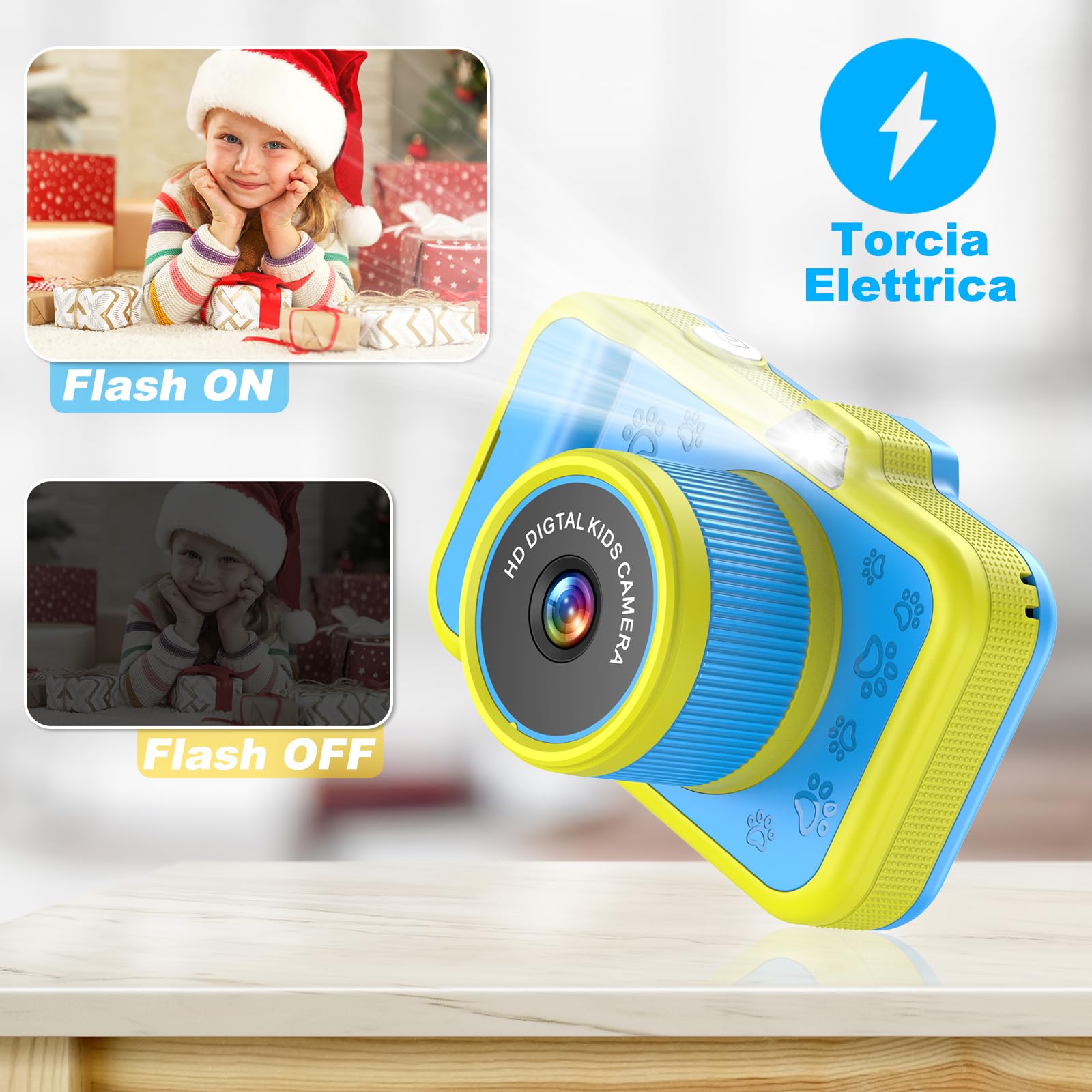 Macchina Fotografica Bambini | 3,5" Ampio Display | 360° Obiettivo Zoom Rotante | 1080P HD Fotocamera Digitali Bambini con Selfies | Flash | Scheda da 32G | Regalo Bambina e Bambino 3-12 Anni | Blu