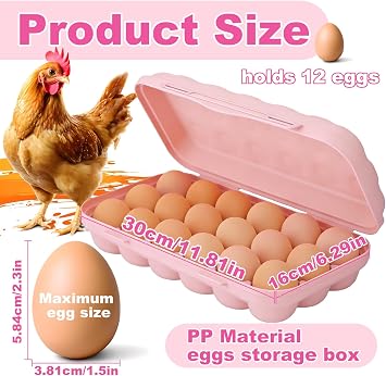 PhantomSky Large Capacity Outdoor Egg Holder, Plastic Egg Fresh Carrier Egg Storage Container Organizer Box for Fridge, Stackable Egg Holder for Refrigerator Picnic Hiking Travel, 18 Eggs Tray Pink