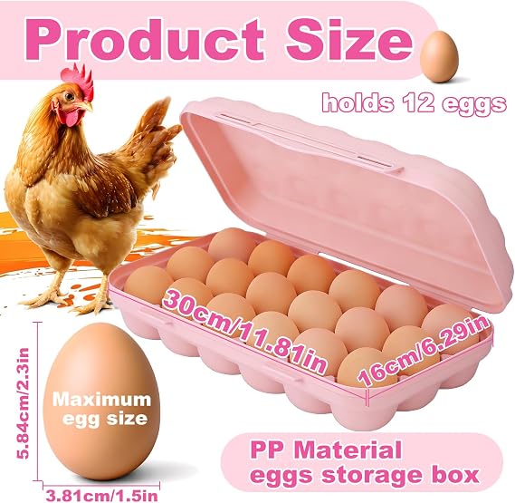 PhantomSky Large Capacity Outdoor Egg Holder, Plastic Egg Fresh Carrier Egg Storage Container Organizer Box for Fridge, Stackable Egg Holder for Refrigerator Picnic Hiking Travel, 18 Eggs Tray Pink