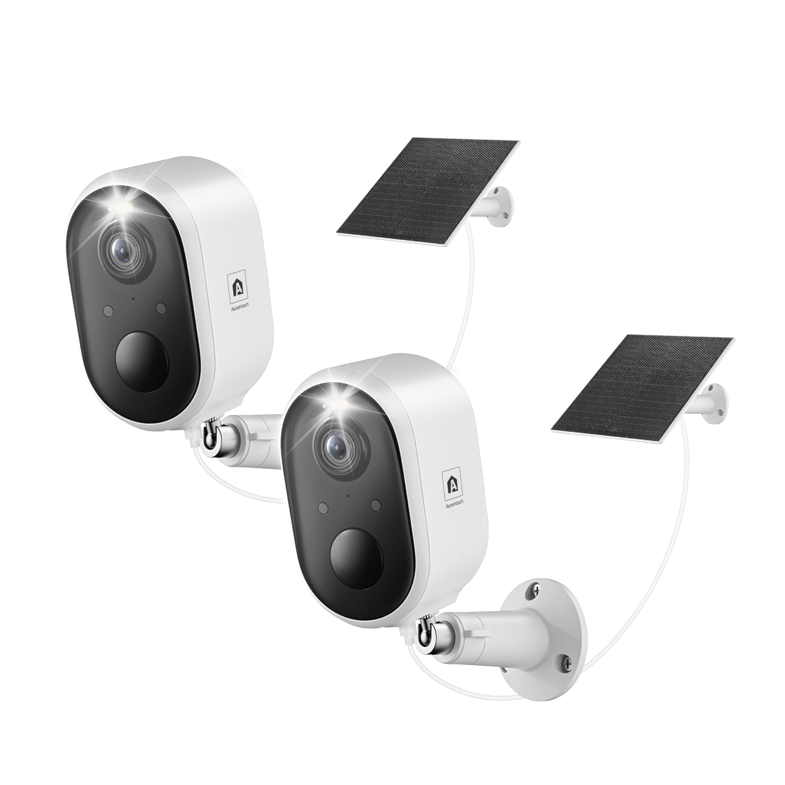 Aurumbach Solar Security Camera Outdoor Wireless 2 Pack, 2K Color Night Vision, Battery Powered PIR Motion Detection,2.4GHz WiFi Cameras for Home