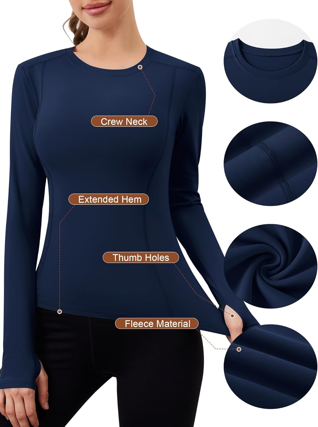 Loovoo Womens Thermal Fleece Lined Workout Shirts Athletic Compression Tee Long Sleeve Yoga Gym Basic Tops - Image 4