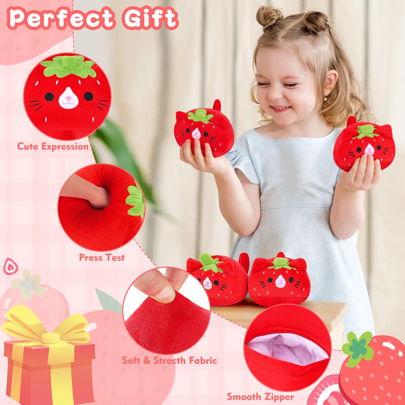 Auspicious beginning Stuffed Cat Strawberry Cat Large Plush Toys Stuffed Animals Mommy with Baby - Image 4