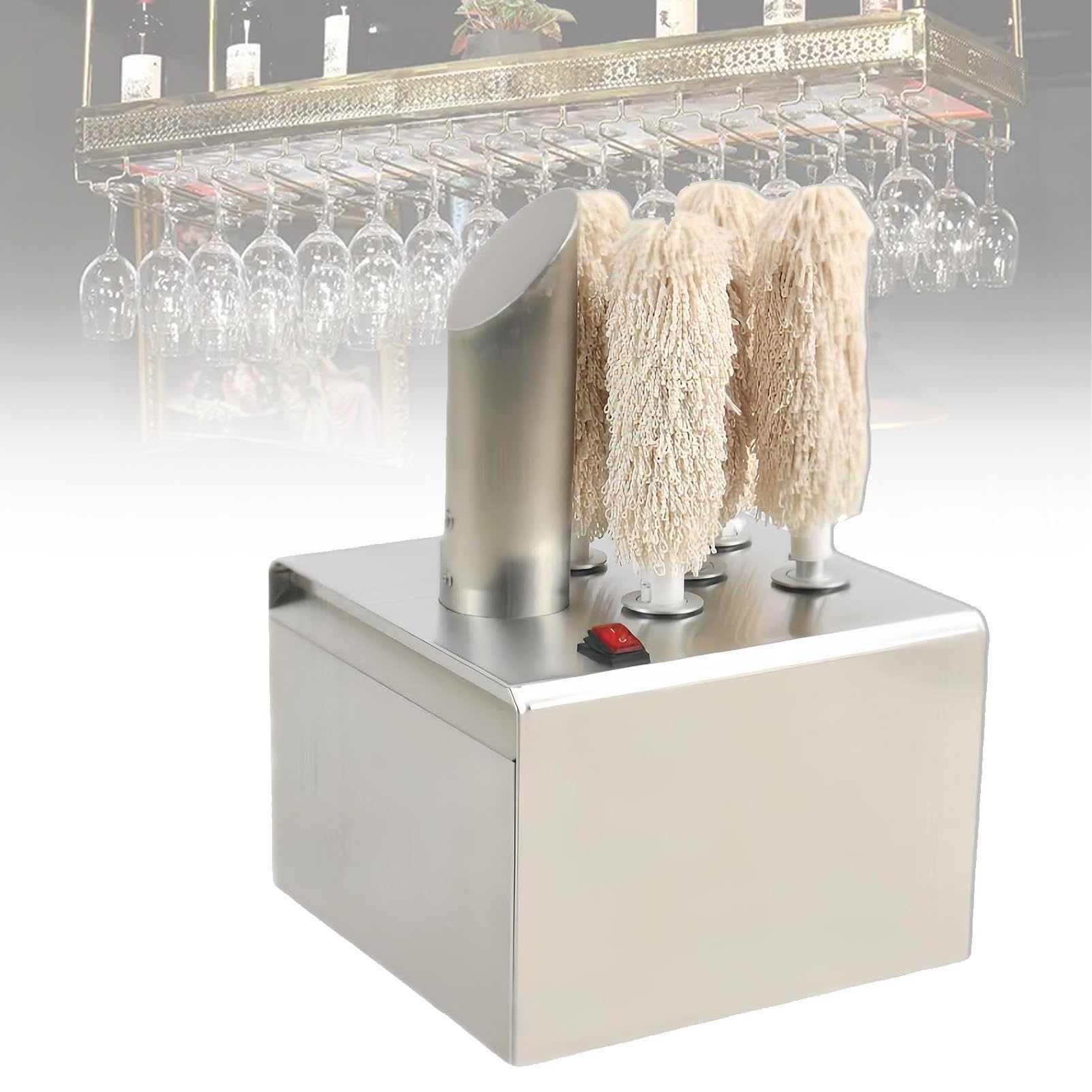 Ofyphth Electric Wine Glass Polisher, Commercial Electric Wine Glass Polisher/Wiping Machine, 3/5/8 Heads Available, Hot Air Drying, for Wine Glasses, Beer Mugs. 5Head