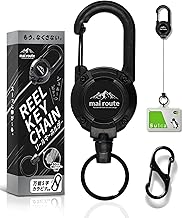 【Stretches Smoothly】Reel Keychain Holder 2ft Enhanced Wire Type | Loss Prevention, Keys, Pass, ID Card, Convenient for Commuting and School, Black (Carabiner Included)