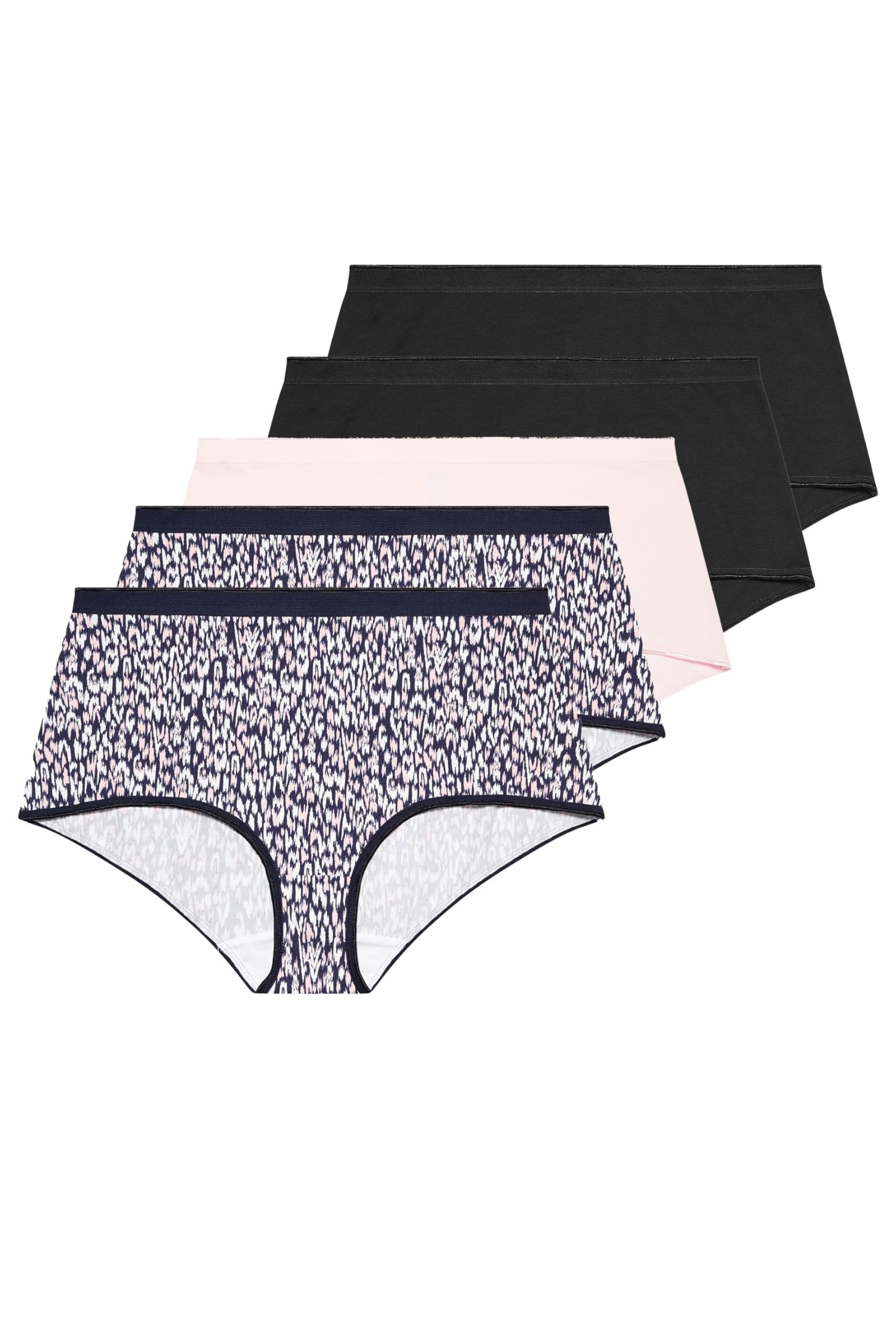 Yours Women's Dark Navy 5 Pack Leopard Print Full Briefs In | Size: 30/32