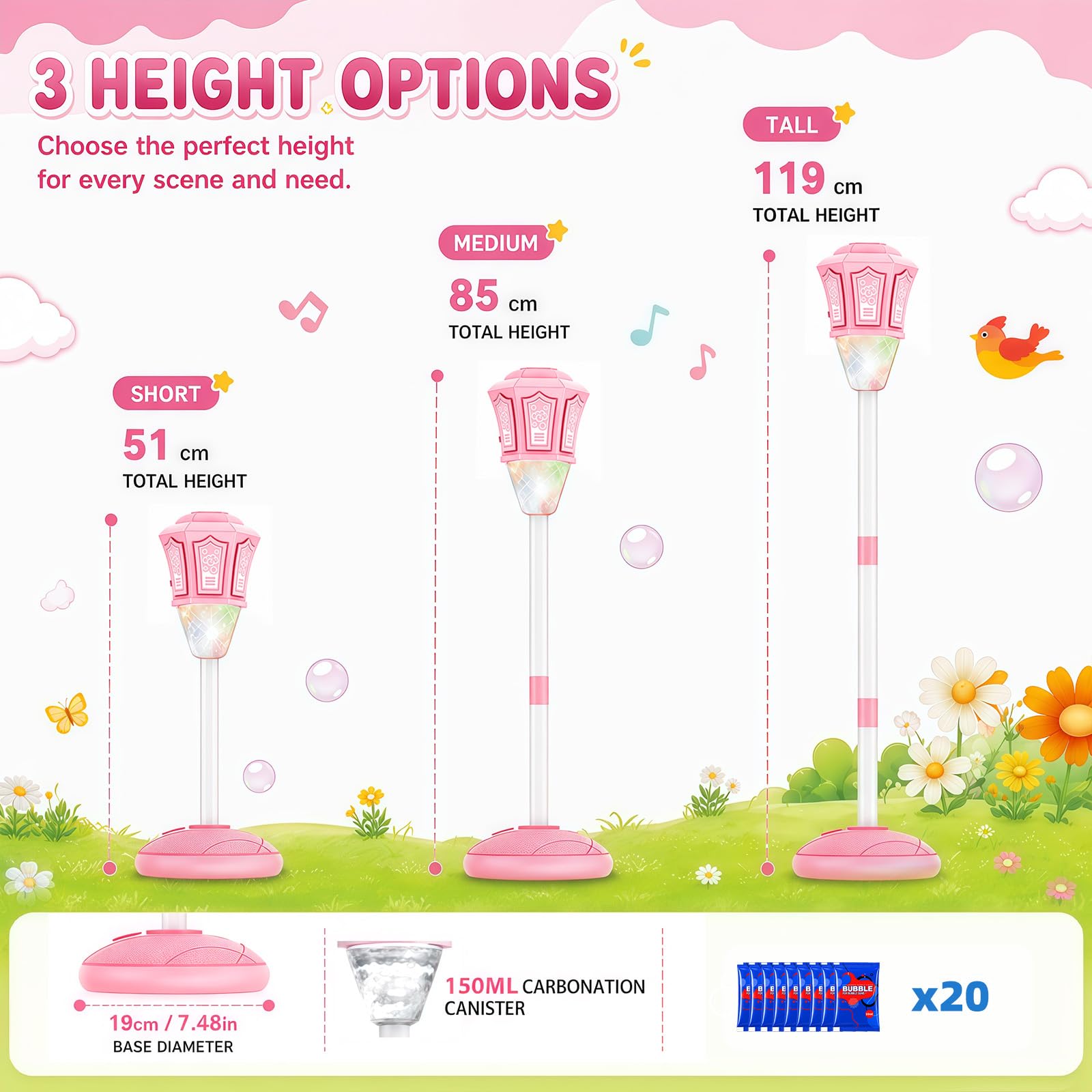 Lanterne à Bulles De Savon, Machine à Bulles RéGlable en Hauteur pour Enfants avec LumièRe LED Et Musique, Machine à Bulles 2 en 1 sur Pied Et à Main, Convient pour L'ExtéRieur, Les
