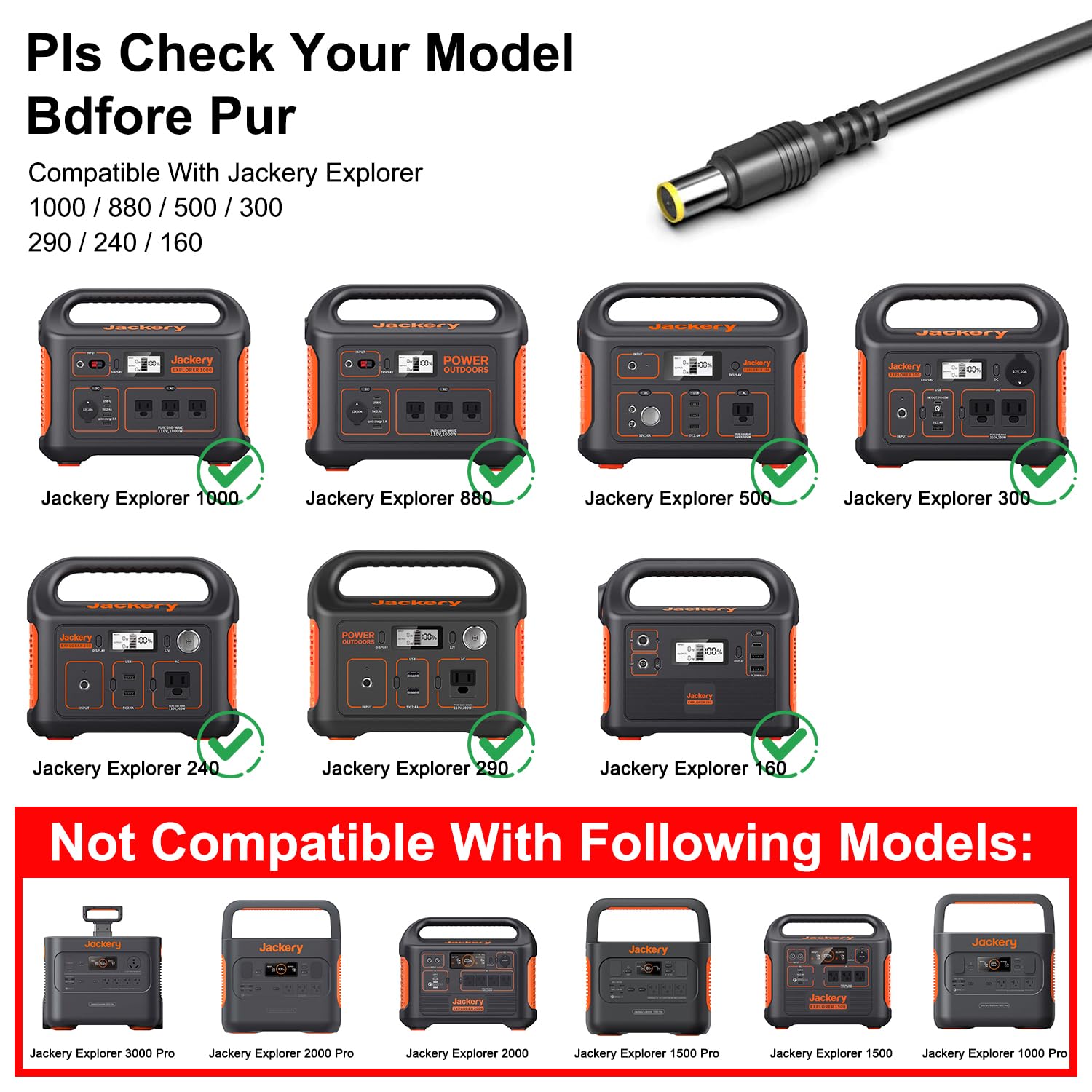 VGOL Cavo adattatore per accendisigari DC7909 da 1,5 m, 12 V/24 V, 16 AWG, compatibile con Jackery Power Station Explorer 1000 500 880 550 300 290 240 160 DC