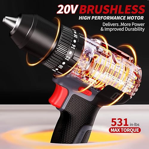 Miniatura 5 de KEEPSOON Juego de taladro inalámbrico sin escobillas de 20 V, kit de taladro eléctrico con 1 batería y cargador, portabrocas sin llave de 38
