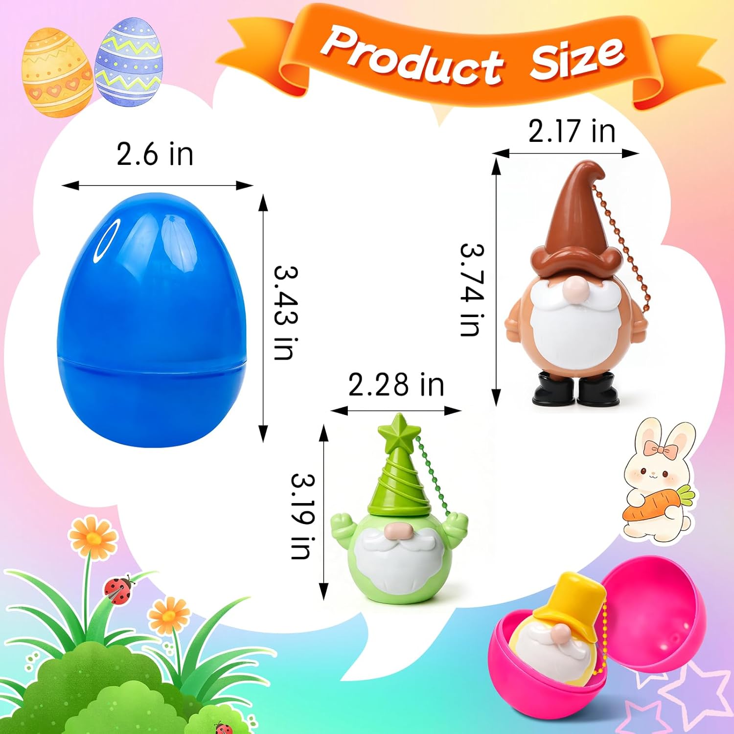 12 Pcs Prefilled Easter Eggs with Mini Gnomes Keychains Tiny Figurines for Kids Easter Basket Stuffers Egg Hunt Party Favors Classroom Prizes Dwarf Statues Decor for Boys and Girls