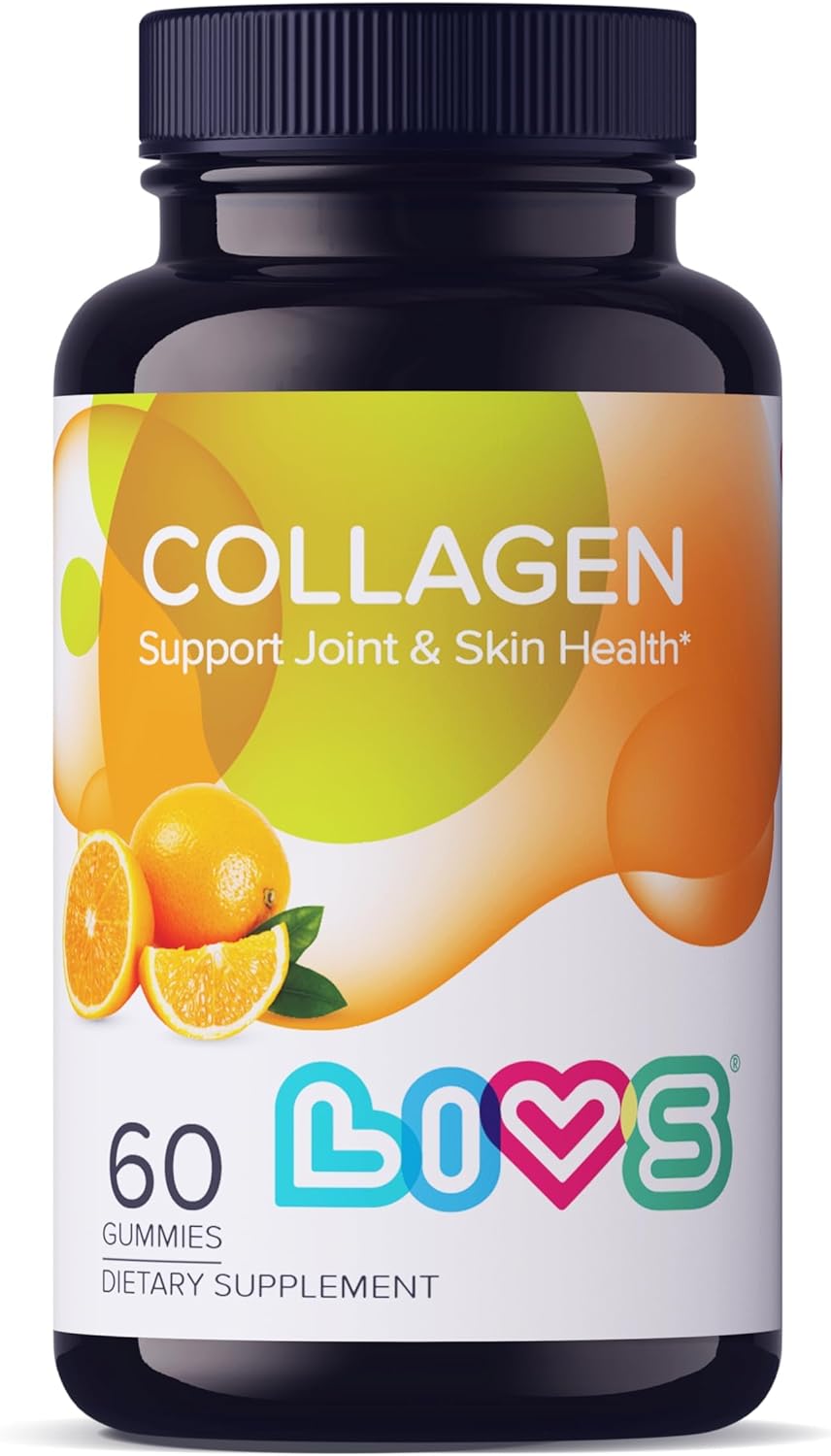 LIVS Marine Collagen Gummies – Supports Skin, Hair, Nails & Joint Health | Hydrolyzed Collagen Supplement for Women & Men | Natural Orange Flavor | Gluten Free & Non-GMO | 60 Gummies/30 Servings