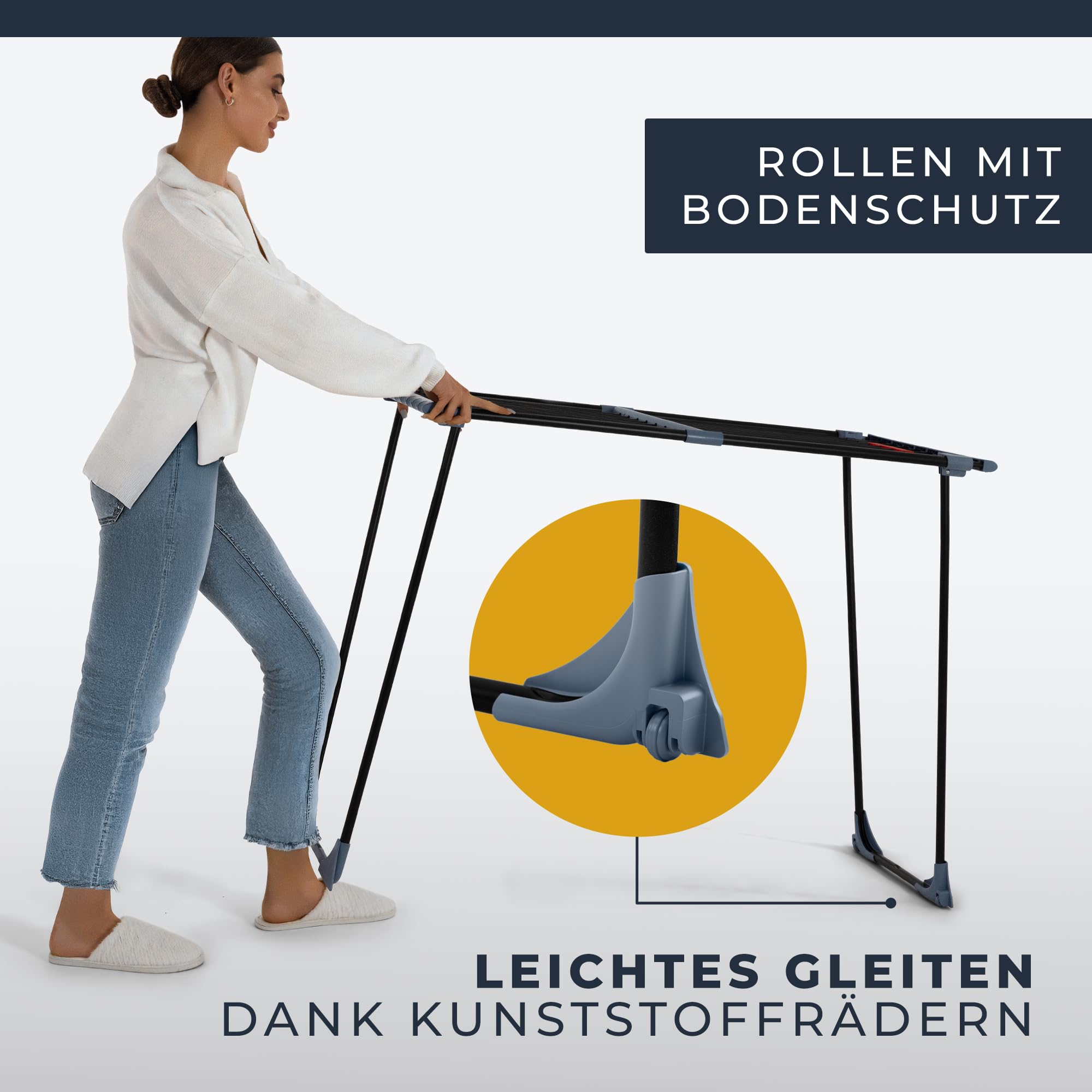 Séchoir à linge extensible XXL, surface de séchage 20 m, stable, peu encombrant, avec pinces, support pour linge domestique, noir (Phoenix noir)