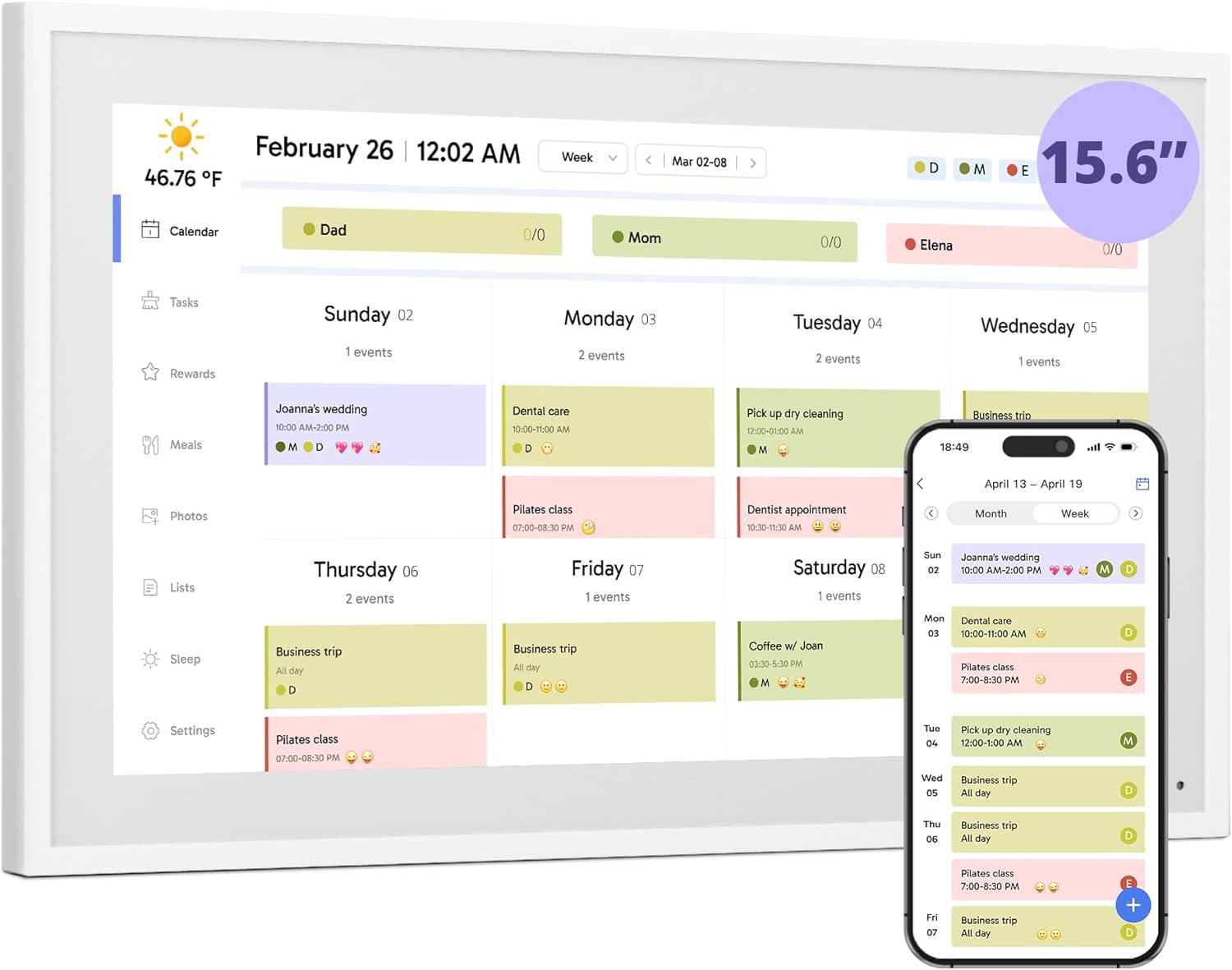 Digital Wall Calendar 15 Inch Touch Screen, Electronic Desk Calendar and Chore Chart for Family Kids Monthly/Weekly Planner, Interactive Touchscreen Display Smart Calender for Home Organization WHITE 15 inch